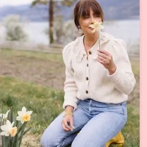 Target Who What Wear Crochet-Collar Puff-Sleeve Cardigan in Cream